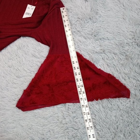 Bua Bua Womens Shirt Blouse Red Small Bell Sleeve Top Stretch Party Dance New‎ - Picture 7 of 11